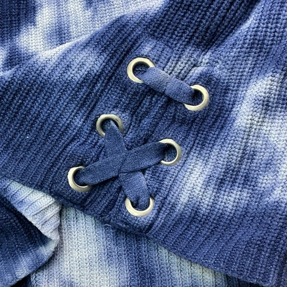 Justice Blue Tie Dye Knit Sweater Girls Size 8 Lace Up Side Detail Pullover